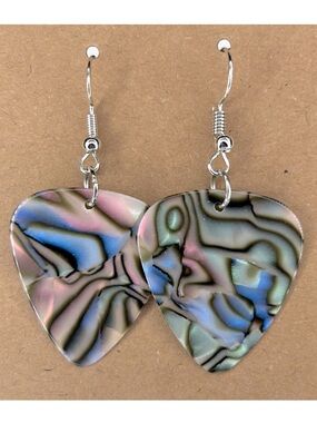 Coral Iridescent Shell Design Guitar Pick Custom Earrings Fashion Jewelry